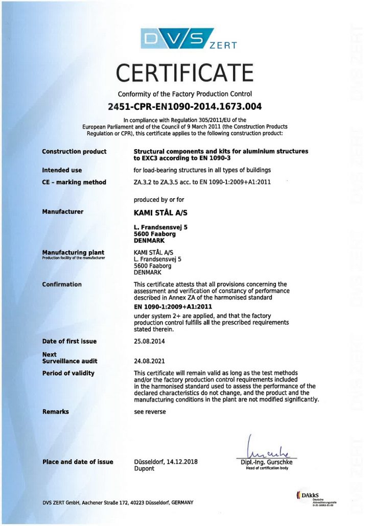 KAMI Stål EN 1090-3 certificate