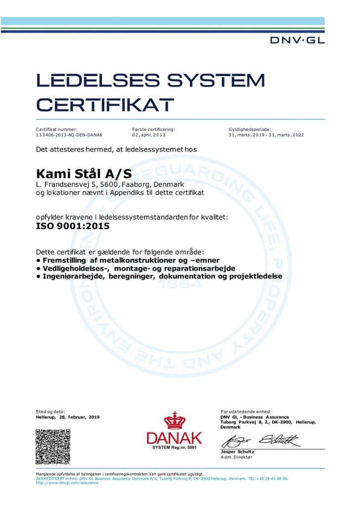 KAMI Stål ISO 9001-2015 certificate