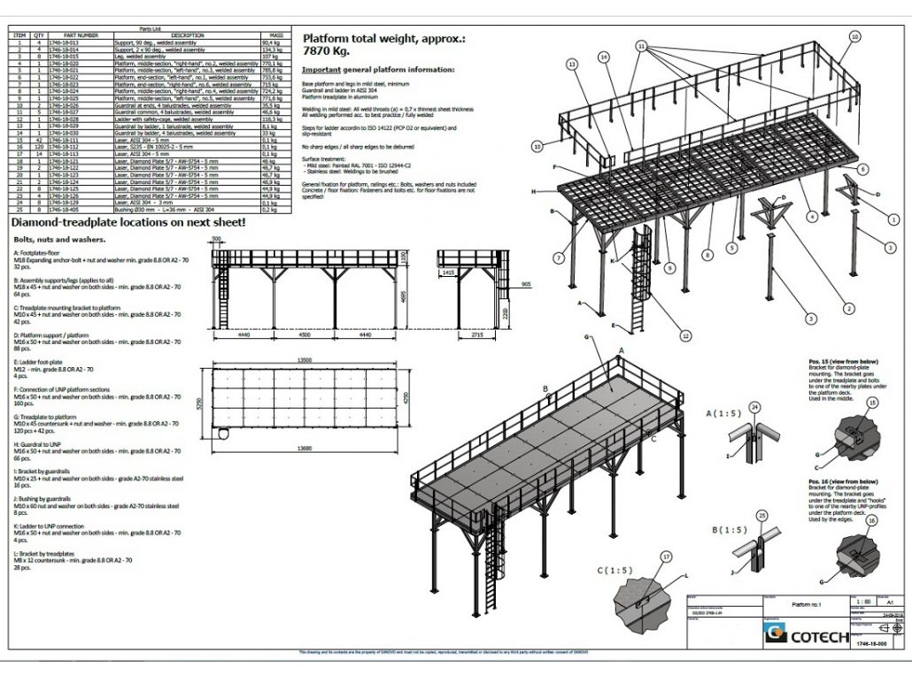 Konstruktion og samlingstegning af større platform